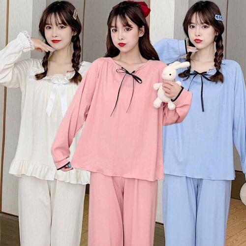 2021 Autumn Long Sleeve Cotton Sweet Princess Pajama Sets for Women Korean Sleepwear Suit Pyjamas Homewear Pijama Mujer Clothes