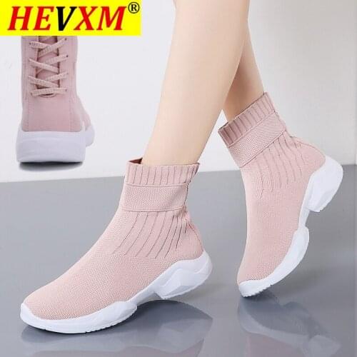Autumn Winter Women Ankle Boots Sock Comfortable Casual Shoes Big Size 41 42 High Top Keep Warm for Light Sneakers