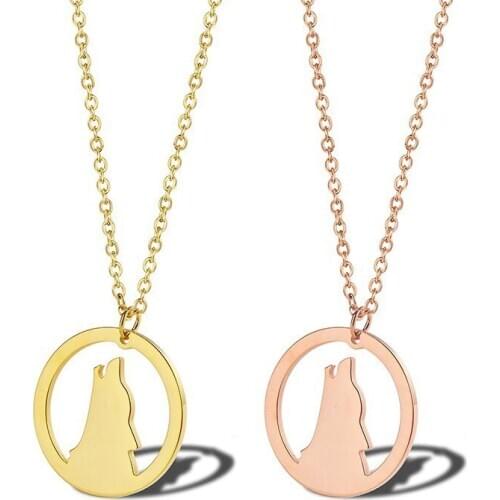 RIR Wolf Head Necklace Stainless Steel Wolf Pendant Necklaces Howling Viking Wolf Necklace Jewelry Silver Color Gold Rose