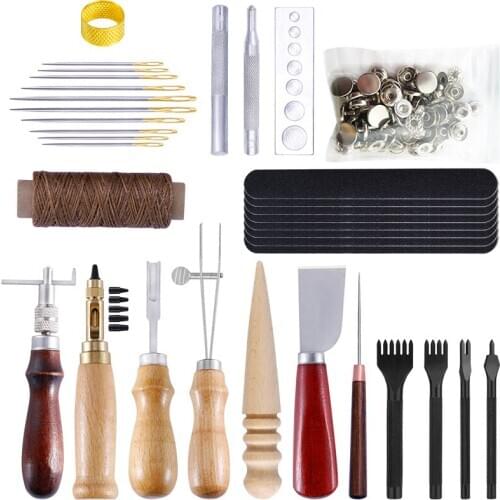Imzay Leather Professional Hole Punch Craft Tools Kit Cutter Carving Working Stitching Leather Craft Tool Sets Accessories