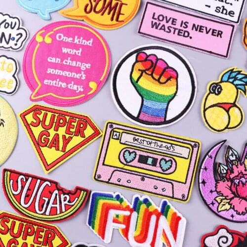 Pulaqi Anime DIY Iron On Patches For Clothing Cartoon Letter Stripes Badges Embroidered Patches For Clothes Stickers Patch