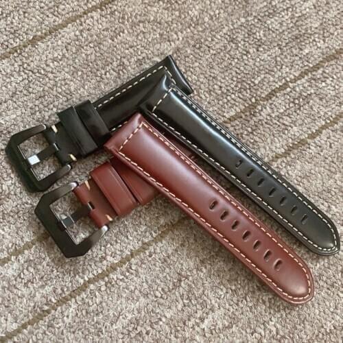 Genuine Leather Watchbands 18mm 20mm 22mm 24mm Black Dark Brown Women Men Cowhide Watch Band Strap Belt With Buckle