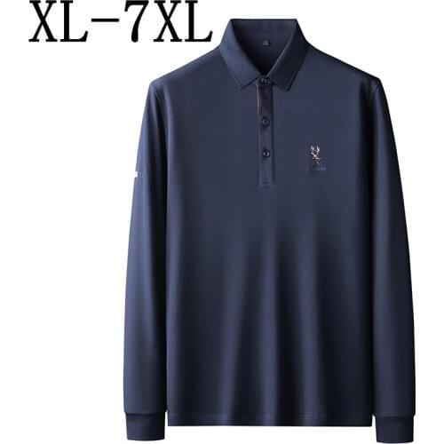 7XL 6XL 5XL New Autumn Oversized Loose Mens Polo Shirts 100% Cotton Long Sleeve Embroidery Polo Shirt Men Fashion Chemise Homme