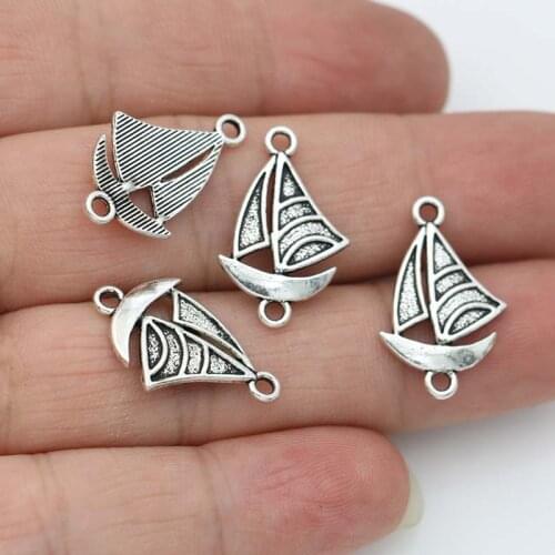 JAKONGO Antique Silver Plated Boat Charm Connectors for Making Bracelet Handmade DIY Jewelry Accessories 23x15mm 20pcs