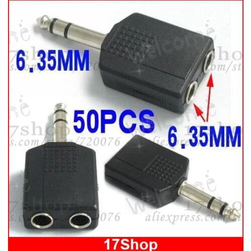 Stereo Plug 6.35 mm TO 2 6.35 Socket Jack Audio Adapter