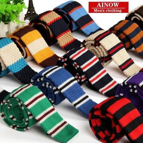 High quality new fashion Korean designer mens knitted tie striped narrow slim 5cm for wedding wholesale fedex 120pcs/lot
