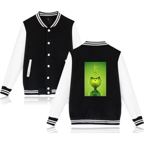 Green Grinch Baseball jacket Women Men Outerwear Jackets Autumn Casual Tracksuit Hip Hot Baseball Jacket