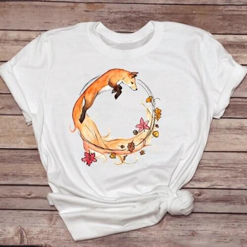 Women T-shirts Watercolor Fashion Short Sleeve 90s Fox Animal Ladies Print Stylish T Top Lady Shirt Ladies Tee T-Shirt