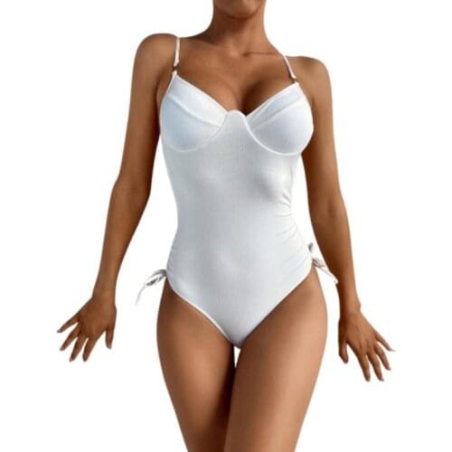 Female Swimwear Girls Solid Color Sleeveless Spaghetti Strap Bathing Suit for Summer White S/M/L