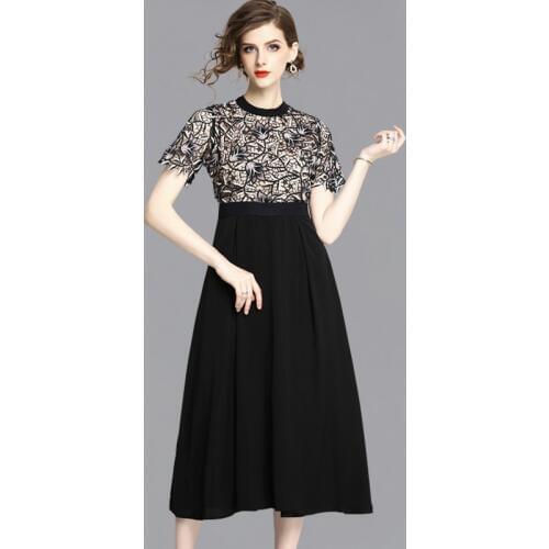 Summer Lace Dress Women Embroidery Vestido Long Dresses Black Runway Evening Party Dress