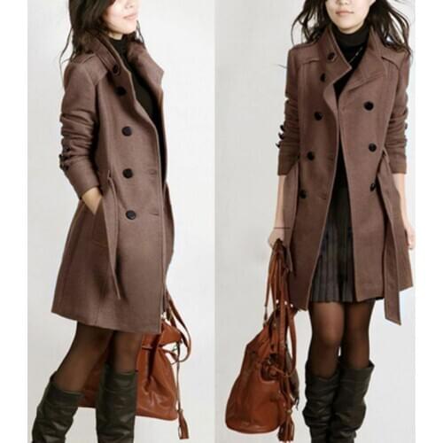 Women Winter Slim Double-breasted Coat Long Suit Overcoat Outwear