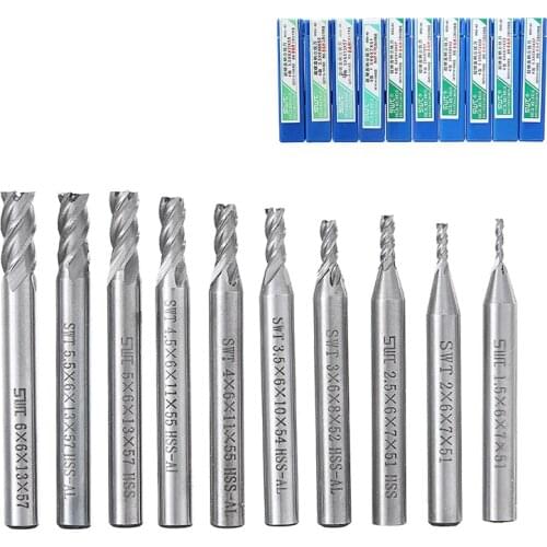 10pcs/set 4 Flute End Mill Set HSS Straight Shank Milling Cutter Router Bit Set CNC Tools 1.5/2/2.5/3/3.5/4/4.5/5/5.5/6mm