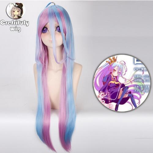 2019 New NO GAME NO LIFE Shiro Cosplay Wigs 100cm Blue Pink Ombre Heat Resistant Synthetic Hair Peruca Women Cosplay Wig