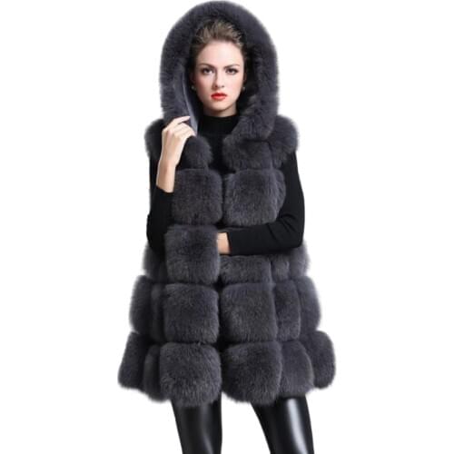 2021 Winter Women Fur Coats Thick Warm Faux fox fur Coat Overcoat Sleeveless vest Faux Fur Jacket Luxury Female Winter Outerwear
