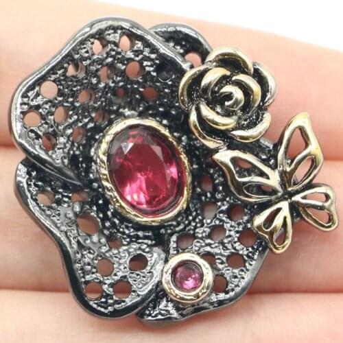 32x30mm Bohemia Design Butterfly Vintage 12g Created Rhodolite Garnet For Women Black Gold Silver Pendant Wholesale