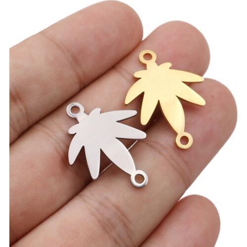 5pcs Stainless Steel Maple Leaf Bending Charms Fit Bracelet Connector Charm Bracelet Necklace for DIY Handmade Jewelry Making
