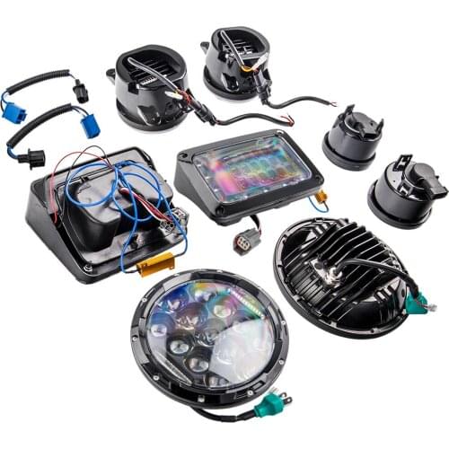 7" Fog Light LED Headlight Turn Signal Tail Lamp Kit For Jeep Wrangler JK 07-17