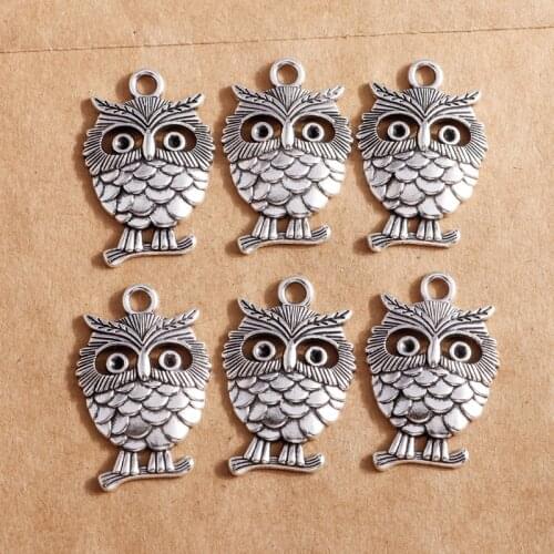 10pcs 23*34mm Charms Vintage Silver Color Owl Pendants for Making Nacklace Earrings Bracelets DIY Handmade Jewelry Findings