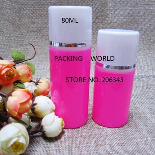 80MLpink plastic airless bottle with white pump silver line white lid for serum/lotion/foundation Cosmetic Packaging