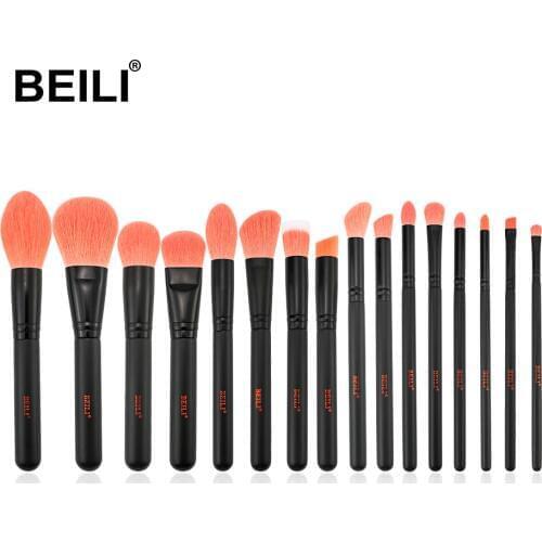 BEILI Coral Red Makeup Brushes Powder Foundation Eyeshadow Soft Nano Fiber Synthetic Hair Cosmetic Make up Brush Beauty Set