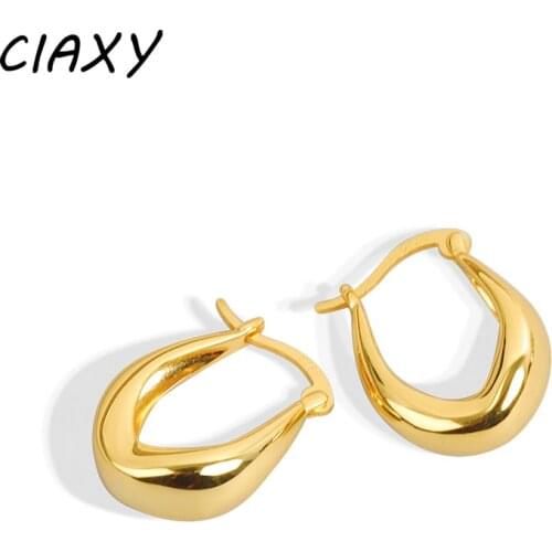 CIAXY 925 Sterling Silver Irregular U Shape Hoop Earrings for Women Fashion Pierced Ear Hooks Luxury Jewelry Aretes De Mujer