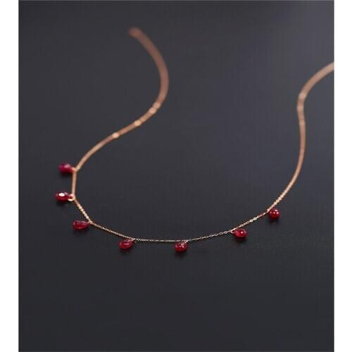 DAIMI Gypsophila faceted ruby necklace female 18K rose gold clavicle color treasure pendant gift
