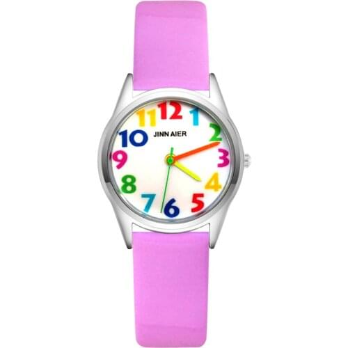 Fashion Cute Color Number Childrens Watches Kids Student Girls Boys Quartz Leather Wrist Watch Clcok Relogio Infantil