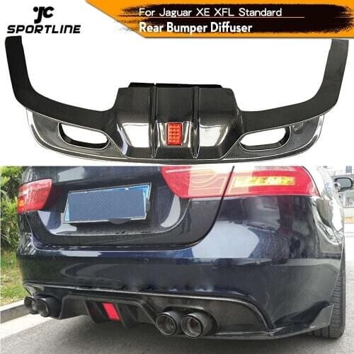 Carbon Fiber Rear Bumper Diffuser Lip Spoiler for Jaguar XE XFL Standard 2016 - 2019 With LED Light Bumper