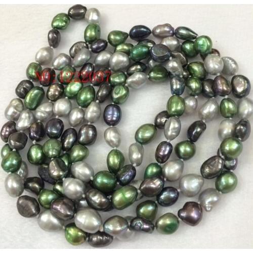 Natural freshwater pearls irregular shaped baroque 8-9MM necklaces Green, gray black multicolor long sweater chain 50 "