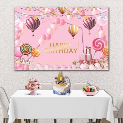 Fantasy Unicorn Pink Hot Air Balloon Candy Backdrops Photo Background Decorations for Kids Birthday Party Photography Photocall