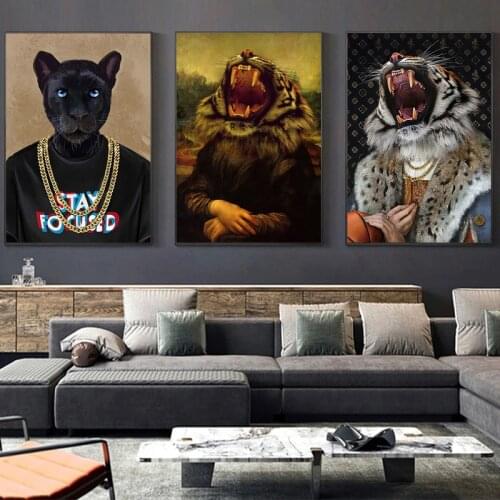 Classic Famous Smile Composite Art Canvas Painting Tiger Leopard Posters and Prints Wall Art Pictures for Living Room Home Decor