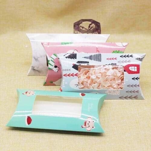 10pc New arrival big Diy handmade pillow box with window marbling Merry christmas gifts package box Xmas favors party suppiles