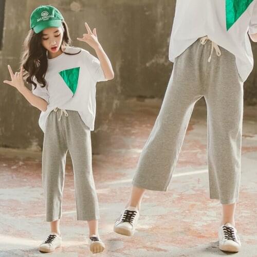 Girls Summer Wide-Leg Pants 2021 New Light Casual Cotton Nine-Point Pants Childrens Summer Drawers Outer Wear Casual Trousers