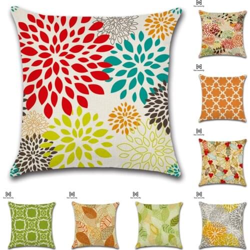 Linen Cushion Cover Plant Leaves Floral Geometry Print Pillowcase Nordic Modern Fashion Decorative Sofa Throw Pillows Home Decor