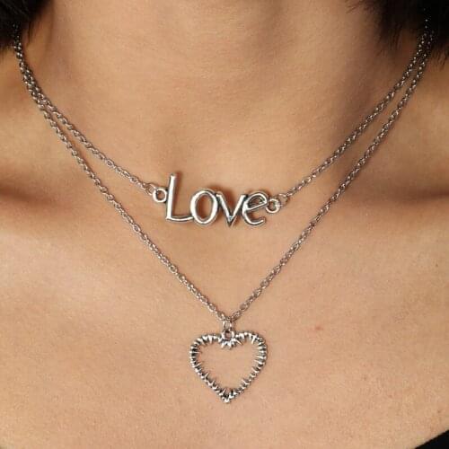 MiFaViPa 2 PCS Trendy Charm Heart Pendant Necklaces For Women Two-Layer Choker Necklaces Jewelry Women Love Pendant Choker