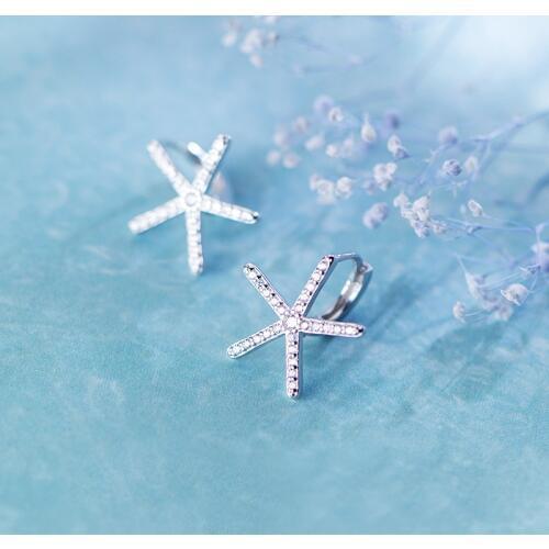MloveAcc Fashion 100% 925 Sterling Silver Luminous CZ SeaStar Star Stud Earrings for Women Elegant Silver Jewelry