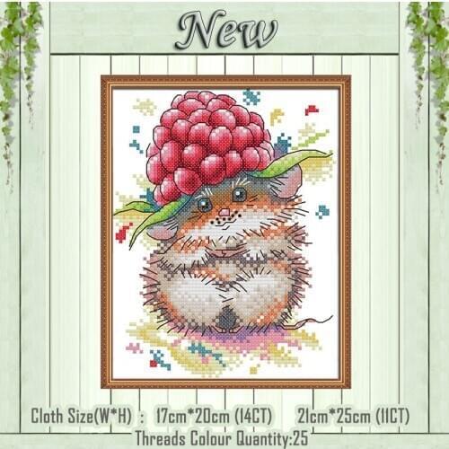A little mouses strawberry cap painting counted printed on the canvas DMC 11CT 14CT kits Cross Stitch embroidery needlework Set