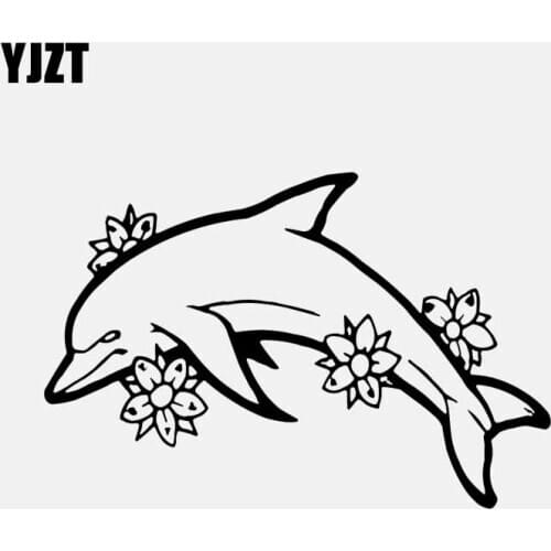 YJZT 16.5CM*11CM Car Sticker Dolphin Flowers Ocean Fish Animal Car Window Vinyl Decal Black/Silver C24-0814