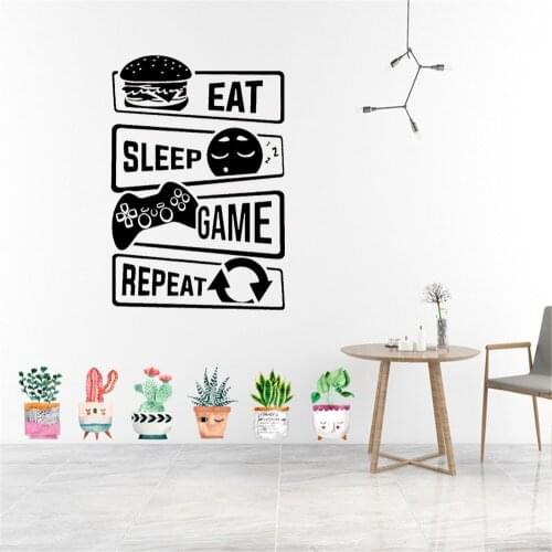 Eat Sleep Game Repeat Wall Sticker Gaming Zone Wall Deacl For Kids Room Bedroom Playroom Decals Vinyl Art Home Decor Mural ph778
