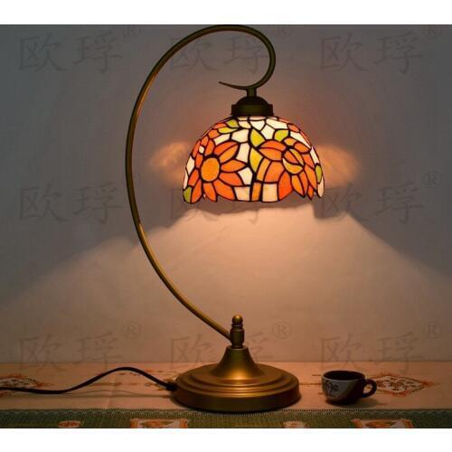 11 Inch sunFlowers Tiffany Table Lamp Country Style Stained Glass Lamp for Bedroom E27 110-240V