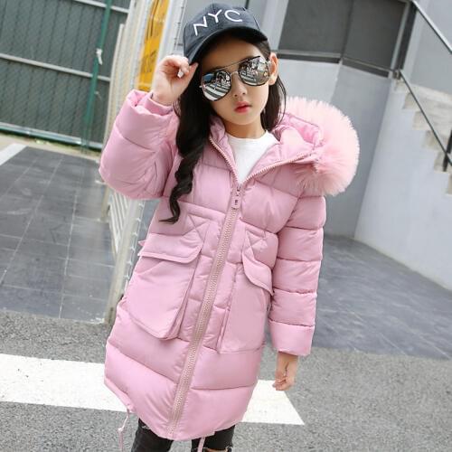 New 2019 Fashion Children Winter Jacket for Girl Winter Coat Kids Warm Thick Fur Collar Hooded Long Down Coats Teenage 4Y-14Y