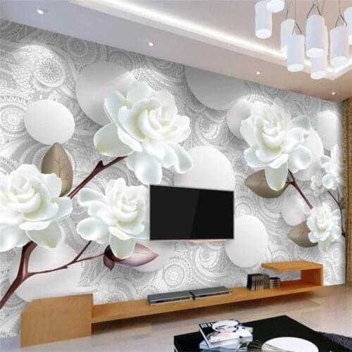 Beibehang Wallpaper custom mural wallpaper fashion beautiful European white peony 3D living room TV background wall wallpaper