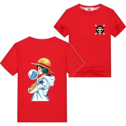 Kid Cartoon Anime Shirt Boy Luffy Fashion Tops Short Sleeve T-shirt One Piece Teens Thin Cotton Clothes 7 8 9-14Y