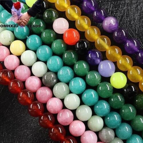 OMH Z23 10mm White Stone Plus Color Natural Stone Diy Accessories Semi-finished Agate Quartzite Jade Round String Loose Beads