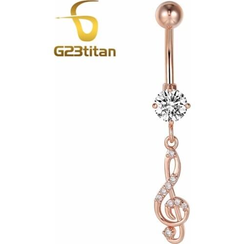 Sexy Beach Jewelry Womens Summer Jewelry Music Crystal Pendant Belly Button Ring Medical Steel Navel Piercing