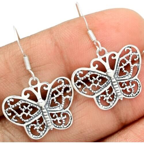 Guarantee Plain 925 Sterling Silver Butter fly Earrings , 30mm, 2.9g, SPJ2084