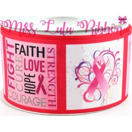 6mm-75mm "Faith&Love&Hope&Cure&Fight&Strength&Courage" Pattern Grosgrain Ribbon "Pink Ribbon" DIY Clothing Webbing 50yards/roll