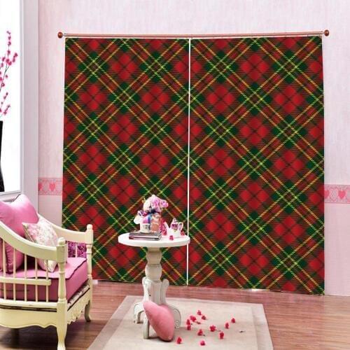 Custom Simple style Christmas Plaid Decorative Fabric Shower Curtain For Living room bedroom Blackout Drapes