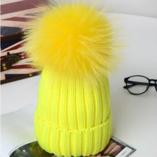 Hot Winter Big Real Fur Pompoms Knitted Beanies Caps New Thick Warm Knit Hats Gorras For Girls Women Boy and Child