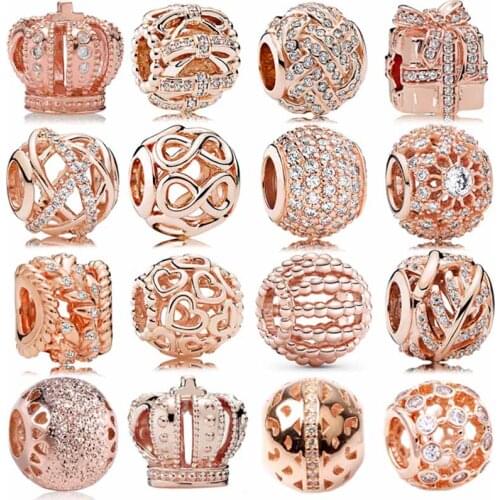 DIY Charm Rose Sparkling Love Knot Open You Heart Surprise Gift 925 Sterling Silver Bead Fit Pandora Bracelet Trendy Jewelry